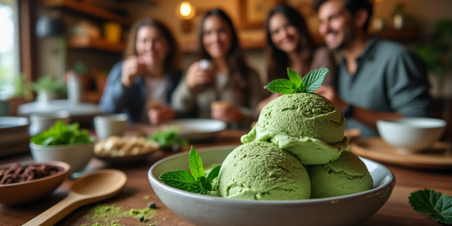 Recette de glace au thé matcha sans sorbetière facile à réaliser et à déguster entre amis