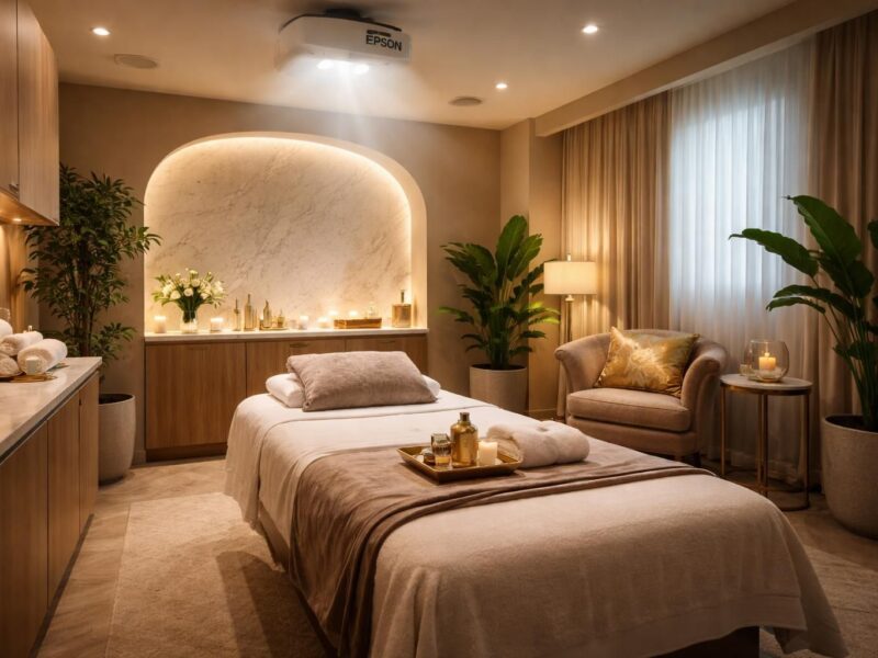 En institut beauté, le vidéoprojecteur Epson crée une ambiance haut de gamme